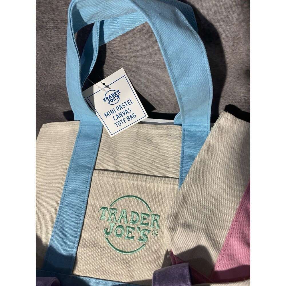 Trader Joe’s Mini Pastel Canvas Tote Bag Set of 4 NWT Limited Edition All Colors - Picture 4 of 8